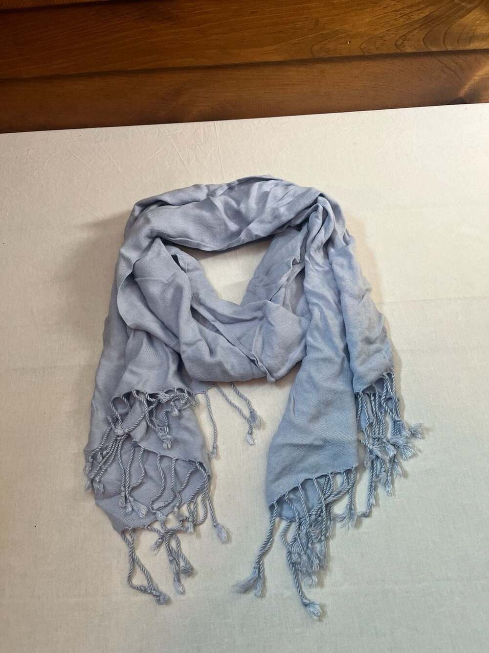 Light Blue Rayon Woven Scarf with Fringe Tassels